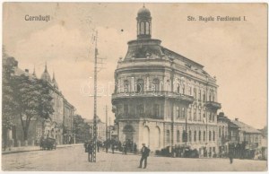 1923 Chernivtsi, Czernowitz, Cernauti, Csernyivci (Bukovina, Bucovina, Bukowina); Str. Regele Ferdinand I / street view...
