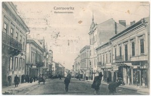 Chernivtsi, Czernowitz, Cernauti, Csernyivci (Bucovina, Bucovina, Bukowina); Rathausstrasse / vista stradale, municipio...