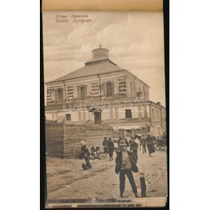 Dubno - pre-1945 booklet with 10 postcards in mixed quality: school, street, church, shops, post office, monastery...