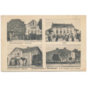 1916 Horodenka, Horodence, Horodenke; Sparkassa, Sokol, Bahnhof, K. K. Postamt / cassa di risparmio, casa Sokol...