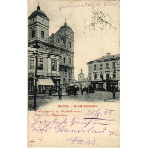 1904 Ivano-Frankivsk, Stanislawów, Stanislau; Katedra / Gr. kat. Kathedrale / cathedral, shops (fl)