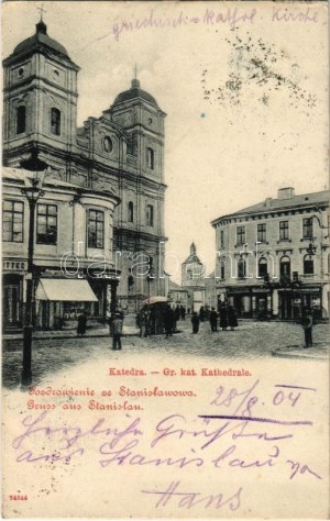 1904 Ivano-Frankivsk, Stanislawów, Stanislau; Katedra / Gr. kat. Kathedrale / cattedrale, negozi (fl)