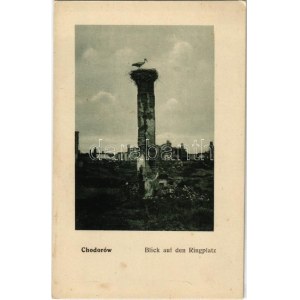 Khodoriv, Chodorów; Blick auf den Ringplatz / piazza del mercato durante la prima guerra mondiale, nido di cicogna (fl)