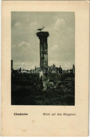 Khodoriv, Chodorów ; Blick auf den Ringplatz / place du marché pendant la Première Guerre mondiale, nid de cigognes (fl)
