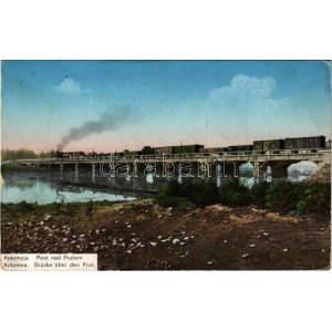 1915 Kołomyja, Kołomyja, Kołomyja, Kołomea; Most nad Prutem / Brücke über den Prut / most kolejowy z pociągiem...