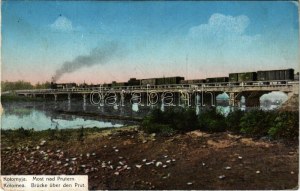 1915 Kolomyia, Kolomyja, Kolomyya, Kolomea ; Most nad Prutem / Brücke über den Prut / pont ferroviaire avec train...