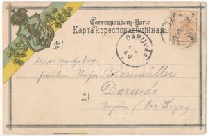 1898 (Vorläufer) Ľvov, Ľvov, Lemberg; kostoly, ukrajinská vlajka a erb na zadnej strane. Secesia, kvetinové...