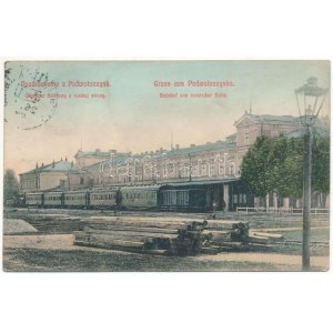1909 Pidvolochysk, Podwoloczyska; Dworzec kolejowy z ruskiej strony / Bahnhof von russischer Seite ...