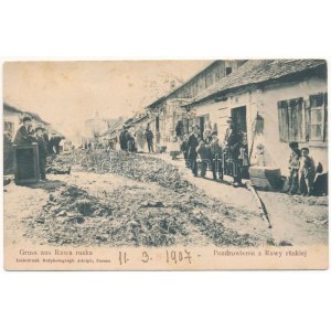 1907 Rava-Ruska, Rawa Ruska; Straßenansicht mit Geschäft. Lichtdruck Hofphotograph Adolph (EB)