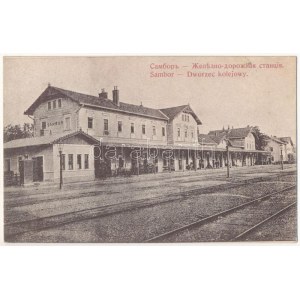 Sambir, Szambir, Sambor; Dworzec kolejowy / railway station (wet corner)