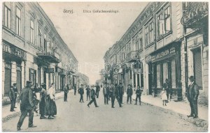 1910 Stryi, Stryj, Strij; Ulica Goluchowskiego, Fryzyer, A. Müller Syn / Straße, Friseur, Geschäfte