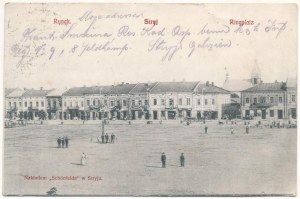 Stryi, Stryj, Strij; Rynek, Restauracya i Piwiarnia, Apflegrun / Ringplatz / square, shops, restaurant and beer hall ...