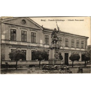 1915 Stryi, Stryj, Strij; Pomnik Kilinskiego / Monumento Kilinski / monumento, scuola (EK)