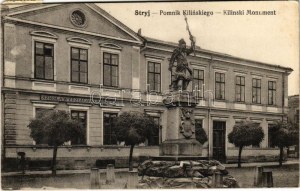 1915 Stryi, Stryj, Strij; Pomnik Kilinskiego / Kilinski-Denkmal / Denkmal, Schule (EK)