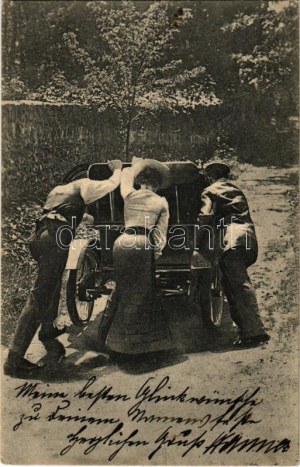 1903 Lerobbant az autó / Automobile d'epoca in panne (EK)