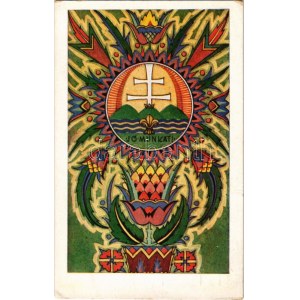 Jó munkát! A 25. Szt. Imre öreg cserkészcsapat képeslapja / Hungarian scout oldboys group. Art Nouveau s: Megyer...