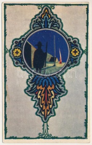 Budapesti 25. Szt. Imre cserkészcsapat / Hungarian boy scout art postcard s: Megyer Meyer Attila (EK...