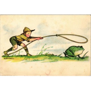 Cserkész művészlap. Magyar Cserkészszövetség kiadása. Klösz Gy. és Fia / Hungarian boy scout art postcard s: Márton L. ...