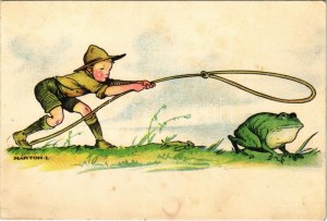 Cserkész művészlap. Magyar Cserkészszövetség kiadása. Klösz Gy. és Fia / Hungarian boy scout art postcard s: Márton L. ...