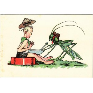 Cserkész művészlap. Magyar Cserkészszövetség kiadása. Klösz Gy. és Fia / Hungarian boy scout art postcard s: Márton L. ...