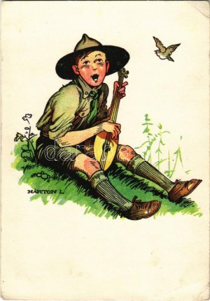 Cserkész művészlap. Magyar Cserkészszövetség kiadása. Klösz Gy. és Fia / Hungarian boy scout art postcard s: Márton L. ...