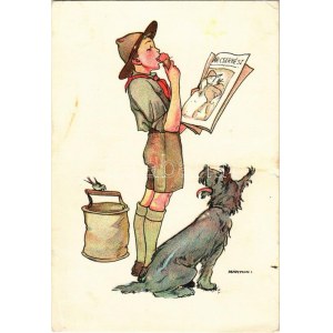 Cserkész művészlap. Magyar Cserkészszövetség kiadása. Klösz Gy. és Fia / Hungarian boy scout art postcard s: Márton L. ...