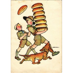1933 Cserkész művészlap. Magyar Cserkészszövetség kiadása. Klösz Gy. és Fia / Hungarian boy scout art postcard s...