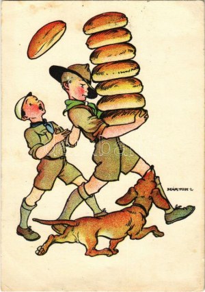 1933 Cserkész művészlap. Magyar Cserkészszövetség kiadása. Klösz Gy. és Fia / Cartolina artistica dei boy scout ungheresi...