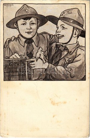 Cserkész művészlap. Kiadja A Magyar Cserkészszövetség kiadóvállalta / Hungarian boy scout art postcard s : Márton L. (fl...