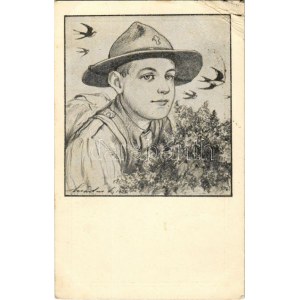 1926 Cserkész művészlap. Kiadja A Magyar Cserkészszövetség kiadóvállalta / Hungarian boy scout art postcard s : Márton L...