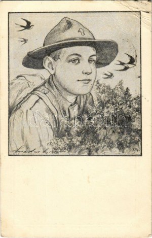 1926 Cserkész művészlap. Kiadja A Magyar Cserkészszövetség kiadóvállalta / Hungarian boy scout art postcard s : Márton L...