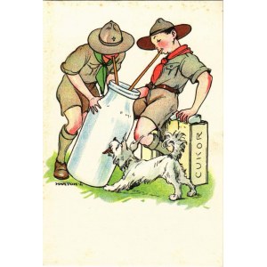 Cserkész művészlap. Magyar Cserkészszövetség kiadása. Klösz Gy. és Fia / Hungarian boy scout art postcard s: Márton L. ...