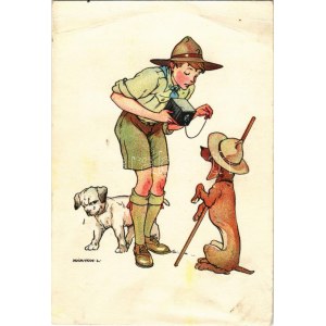 Cserkész művészlap. Magyar Cserkészszövetség kiadása. Klösz Gy. és Fia / Hungarian boy scout art postcard s: Márton L. ...