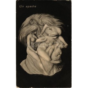 Un apache. ASV Serie tetes trompeuses No. 6. / Erotikus optikai illúziós képeslap meztelen hölgyekkel ...