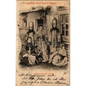 1901 Tipi di Caucaso / Folklore abazino, donne abazine della regione di Kuban (Caucaso settentrionale) (fl)