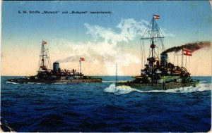 1914 SMS Budapest és SMS Monarch az Osztrák-Magyar Haditengerészet Monarch-osztályú partvédő csatahajók / K.u.K...