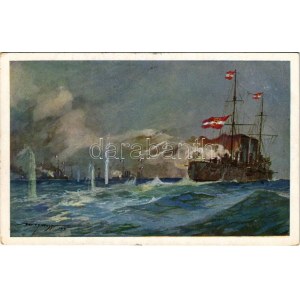 1915 SMS Zenta im Kampfe mit der französischen Flotte. K.u.K. Kriegsmarine...