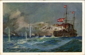 1915 - SMS Zenta im Kampfe mit der französischen Flotte. K.u.K. Kriegsmarine...