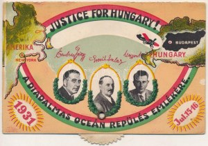 'Justice for Hungary!' A diadalmas óceán repülés emlékére; Magyar Sándor, Endrész György, Szalay Emil; mechanikus lap ...