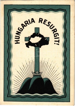 Hungaria Resurgit! Magyar Nemzeti Szövetség kiadása / Hungarian irredenta propaganda art postcard (fl...