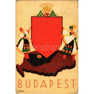 Budapest, magyar folklór művészlap, irredenta propaganda. Globus R.T. / Carte postale folklorique hongroise...