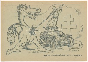 1942 Katona legyőzi a szovjet kétfejű zsidó sárkányt. Második világháborús antiszemita katonai propagandalap...