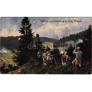 Maschinengewehrabteilung in voller Tätigkeit / WWI K.u.K. (Österreich-Ungarn) Militärkunstpostkarte, Maschinengewehr (EK...