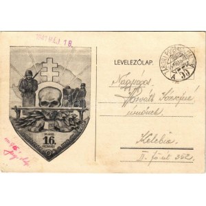 1941 A m. kir. 16. honvéd határvadász üteg sapkajelvényének képe / Cartolina militare ungherese della seconda guerra mondiale...