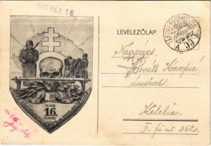 1941 A m. kir. 16. honvéd határvadász üteg sapkajelvényének képe / WWII Hungarian military art postcard...