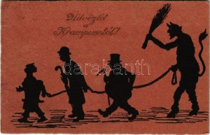 1927 Üdvözlet a Krampusztól ! Sziluett / Krampus greeting with silhouettes (EK)