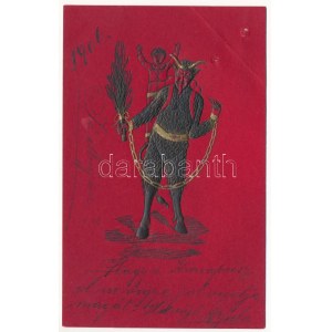 1906 Üdvözlet a Krampusztól! Dombornyomott / Krampusgruß, geprägt (Lyukak / Löcher)