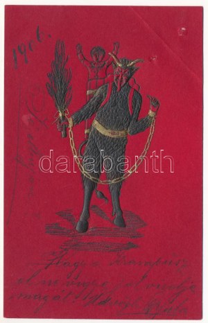 1906 Üdvözlet a Krampusztól! Dombornyomott / Krampus pozdrav, reliéfní (lyukak / díry)