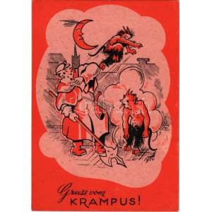 1947 Gruss vom Krampus mit Sankt Nikolaus / Krampuszok