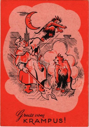 1947 Gruss vom Krampus se svatým Mikulášem / Krampuszok